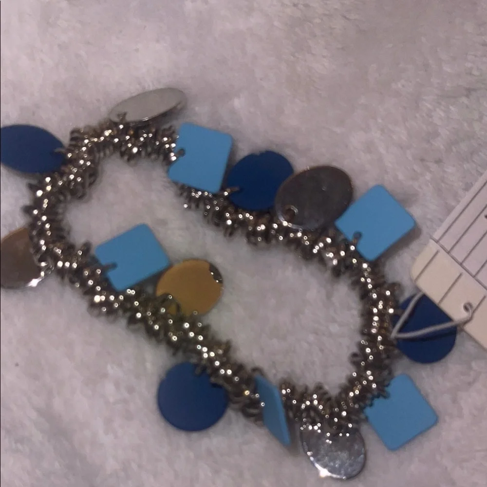 Silver and Blue Charm Bracelet boho contemporary stretchy